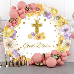Lila Gelb Blumen Funkeln Runden Baby Dusche Hintergrund