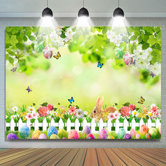 Kaninchen Blumen Schmetterling Grün Ostern Ei Hintergrund