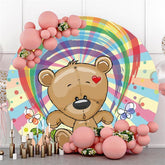 Regenbogen Und Teddy Tragen Runden Mädchen Baby Dusche Hintergrund
