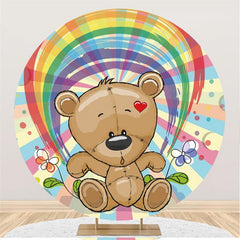 Regenbogen Und Teddy Tragen Runden Mädchen Baby Dusche Hintergrund