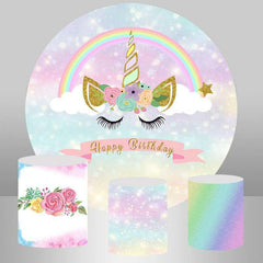 Regenbogen Und Einhorn Runden Mädchen Geburtstag Party Hintergrund