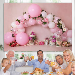 Realistisch Ballon Rosa Blume Glücklich Geburtstag Hintergrund