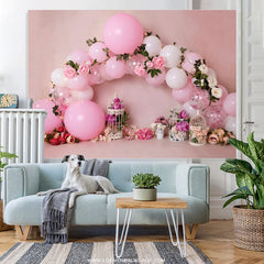Realistisch Ballon Rosa Blume Glücklich Geburtstag Hintergrund
