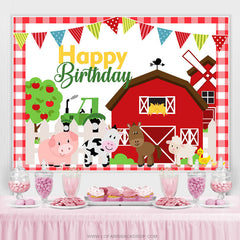 Rot Bauernhof Haus Und Tiere Glücklich Geburtstag Hintergrund