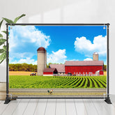 Rot Bauernhof Haus Grün Anlage Sonnig Himmel Frühling Hintergrund