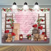 Rot Blumen Und Teddy Tragen Ziegel Baby Dusche Hintergrund