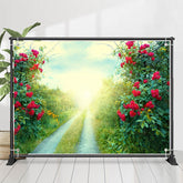 Rot Blumen Grün Gras Feld Weg Frühling Hintergrund