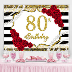 Rot Rose Und Gold Funkeln 80 Geburtstag Party Hintergrund