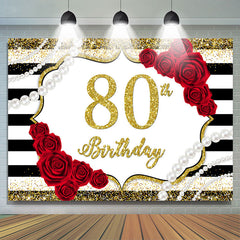 Rot Rose Und Gold Funkeln 80 Geburtstag Party Hintergrund