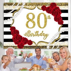 Rot Rose Und Gold Funkeln 80 Geburtstag Party Hintergrund