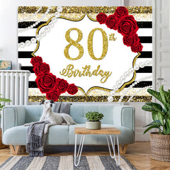 Rot Rose Und Gold Funkeln 80 Geburtstag Party Hintergrund