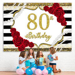 Rot Rose Und Gold Funkeln 80 Geburtstag Party Hintergrund