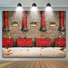 Rot Zug Geschenke Ziegel Wand Weihnachten Foto Hintergrund