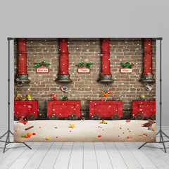 Rot Zug Geschenke Ziegel Wand Weihnachten Foto Hintergrund