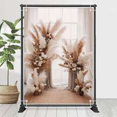 Schilf Reis Weiß Vorhang Fenster Boho Hochzeit Hintergrund