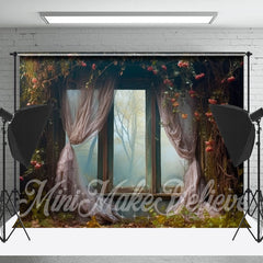 Retro Curtian Fenster Verwelken Rot Rose Baum Hintergrund