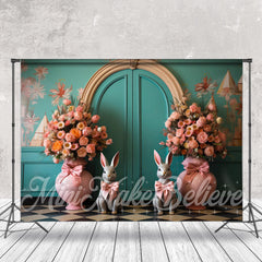 Retro Wand Rosa Blumen Bogen Binden Hase Ostern Hintergrund