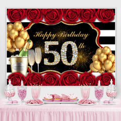 Rose Und Funkeln Ballon Glücklich 50 Geburtstag Hintergrund