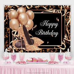 Rose Gold Luftballons Funkeln Absätze Geburtstag Hintergrund