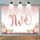 Rose Gold Punkte Und Blumen Glücklich 2 Geburtstag Hintergrund