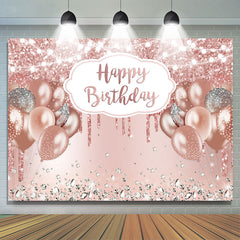 Rose Gold Funkeln Ballon Glücklich Geburtstag Hintergrund