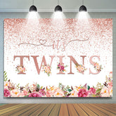 Rose Gold Es ist Zwillinge Blumen Punkte Babydusche Hintergrund