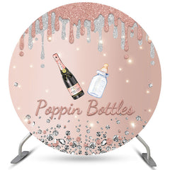 Rose Golden Poppin Flasche Runden Babydusche Hintergrund