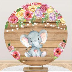Runden Und Blumen Elefant Hölzern Baby Dusche Hintergrund