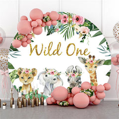 Runden Tiere Gold Funkeln Wild Eins Geburtstag Hintergrund