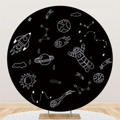 Runden Schwarz Und Weiß Skizzieren Sternenklar Himmel Geburtstag Hintergrund