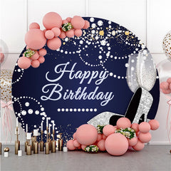 Runden Blau Und Silber Perle Glücklich Geburtstag Hintergrund