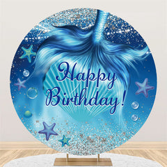 Runden Blau Ozean Meerjungfrau Schwanz Glücklich Geburtstag Hintergrund