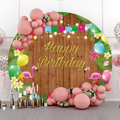 Runden Braun Hölzern Und Blume Glücklich Geburtstag Hintergrund