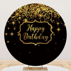 Runden Funkeln Gold Stern Schwarz Glücklich Geburtstag Hintergrund