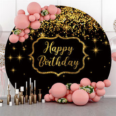 Runden Funkeln Gold Stern Schwarz Glücklich Geburtstag Hintergrund