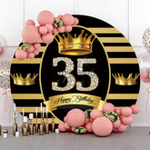 Runden Gold Schwarz Gestreift Krone Glücklich Geburtstag Hintergrund