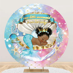 Runden Wenig Meerjungfrau Ist An Ihr Weg Baby Dusche Hintergrund