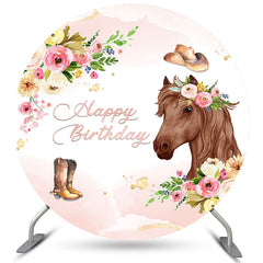 Runden Rosa Blume Mit Pferd Glücklich Geburtstag Hintergrund