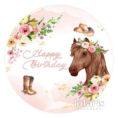 Runden Rosa Blume Mit Pferd Glücklich Geburtstag Hintergrund