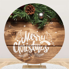 Runden Gestreift Holz Tannenzapfen Fröhlich Weihnachten Hintergrund
