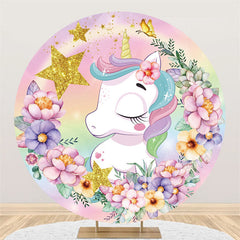 Runden Einhorn Blume Funkeln Glücklich Geburtstag Hintergrund