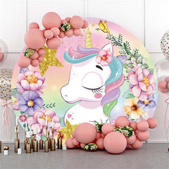 Runden Einhorn Blume Funkeln Glücklich Geburtstag Hintergrund