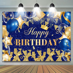 königlich Blau Und Gold Funkeln Luftballons Geburtstag Hintergrund