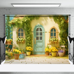 Rustikal Grün Anlage Und Blumen Haus Frühling Hintergrund