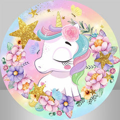 Einhorn Blume Funkeln Stern Kreis Baby Dusche Hintergrund