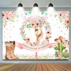 Sattel Hoch Rosa Blumen Und Pferd Erste Geburtstag Hintergrund