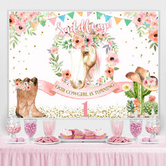 Sattel Hoch Rosa Blumen Und Pferd Erste Geburtstag Hintergrund