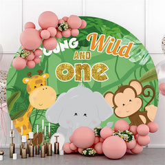 Safari Grün Wald Glücklich 1 Geburtstag Kreis Hintergrund