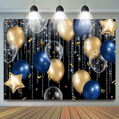 Glänzend Blau Linien Mit Luftballons Feier Hintergrund