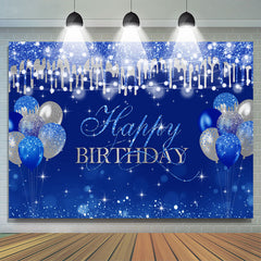 Silber Funkeln Marine Blau Ballon Glücklich Geburtstag Hintergrund